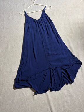 Flowing High-Low Slip Dress in Navy Blue